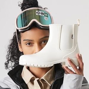 Short Ankle Muck Chelsea Rain Boots, Waterproof Garden, Outdoor, Cream/White, 6